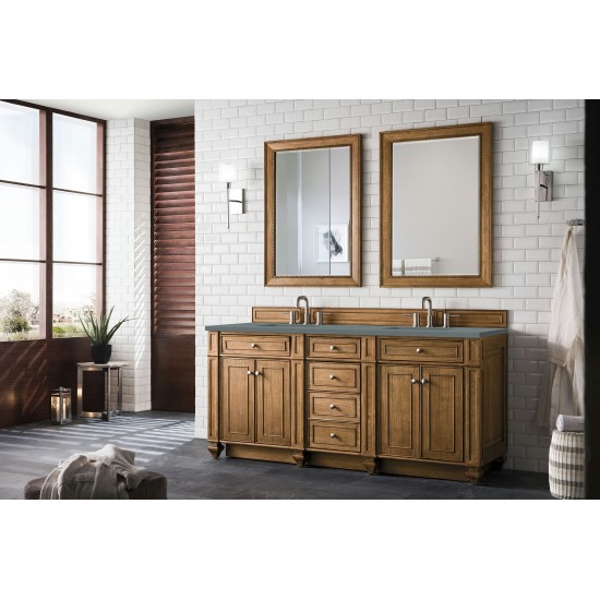 Bristol 72" Double Vanity, Saddle Brown, w/ 3 CM Cala Blue Quartz Top