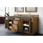 Bristol 72" Double Vanity, Saddle Brown, w/ 3 CM Cala Blue Quartz Top