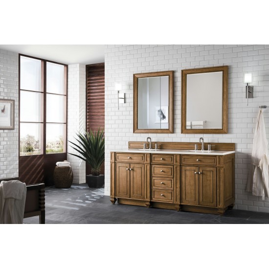 Bristol 72" Double Vanity, Saddle Brown, w/ 3 CM Classic White Quartz Top