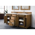 Bristol 72" Double Vanity, Saddle Brown, w/ 3 CM Classic White Quartz Top
