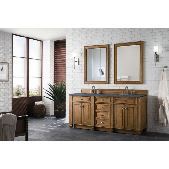 Bristol 72" Double Vanity, Saddle Brown, w/ 3 CM Charcoal Soapstone Quartz Top