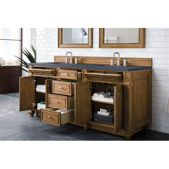 Bristol 72" Double Vanity, Saddle Brown, w/ 3 CM Charcoal Soapstone Quartz Top