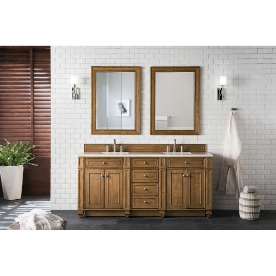 Bristol 72" Double Vanity, Saddle Brown, w/ 3 CM Eternal Marfil Quartz Top