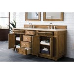 Bristol 72" Double Vanity, Saddle Brown, w/ 3 CM Eternal Marfil Quartz Top