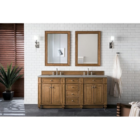 Bristol 72" Double Vanity, Saddle Brown, w/ 3 CM Grey Expo Quartz Top