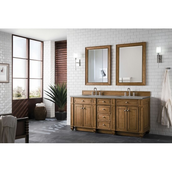 Bristol 72" Double Vanity, Saddle Brown, w/ 3 CM Grey Expo Quartz Top