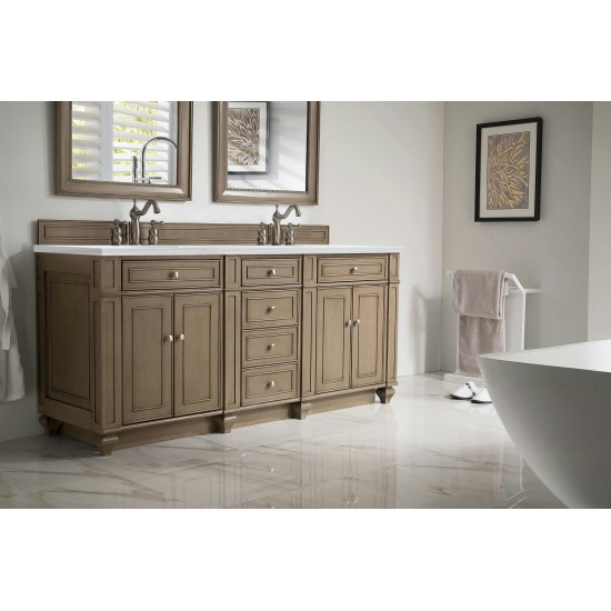 Bristol 72" Double Vanity, Whitewashed Walnut, w/ 3 CM Carrara Marble Top