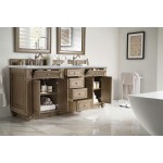 Bristol 72" Double Vanity, Whitewashed Walnut, w/ 3 CM Carrara Marble Top
