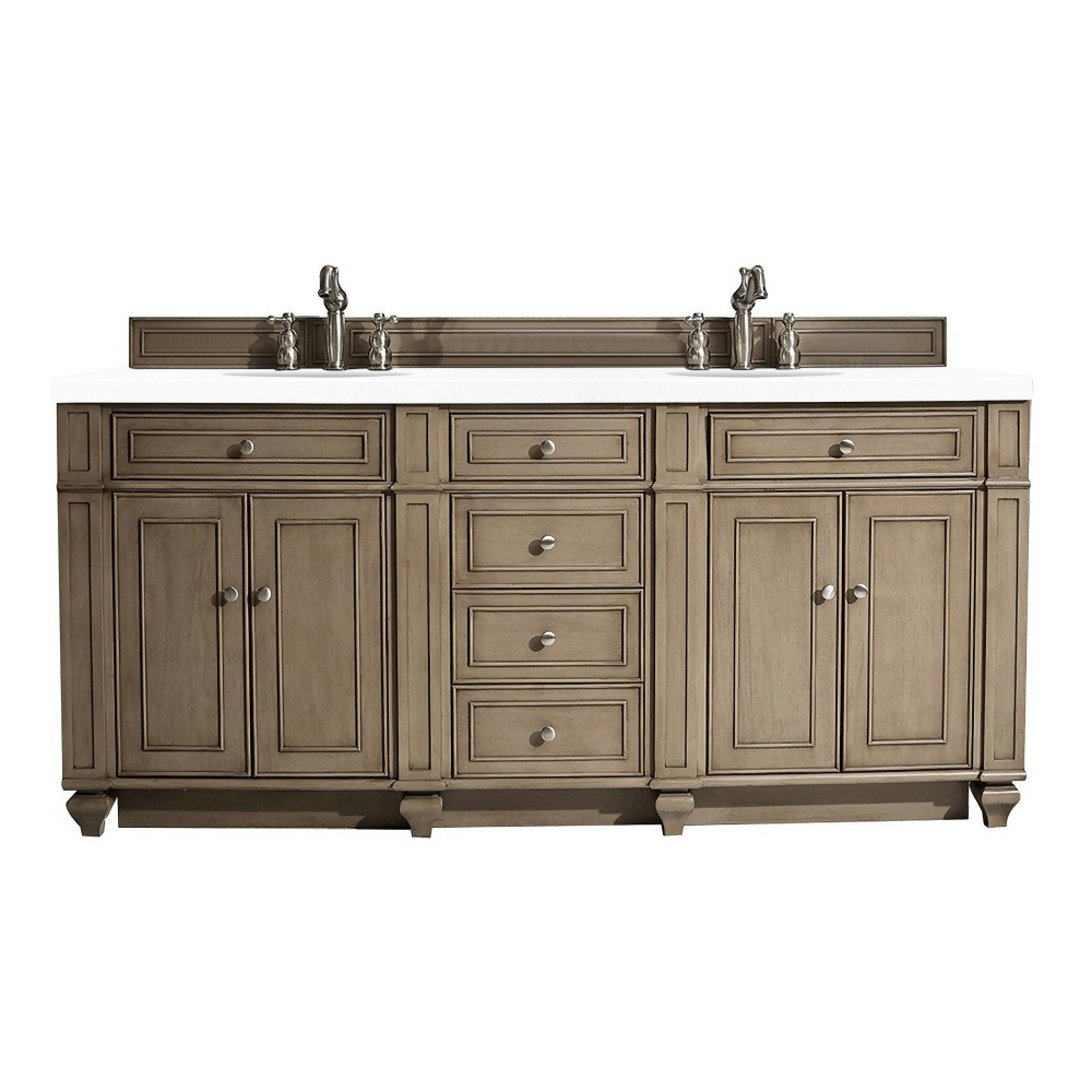 Bristol 72" Double Vanity, Whitewashed Walnut, w/ 3 CM Classic White Quartz Top