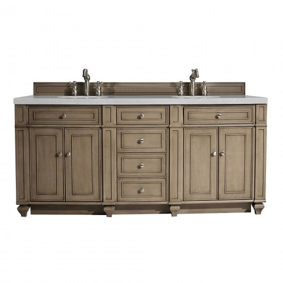 Bristol 72" Double Vanity, Whitewashed Walnut, w/ 3 CM Eternal Serena Quartz Top