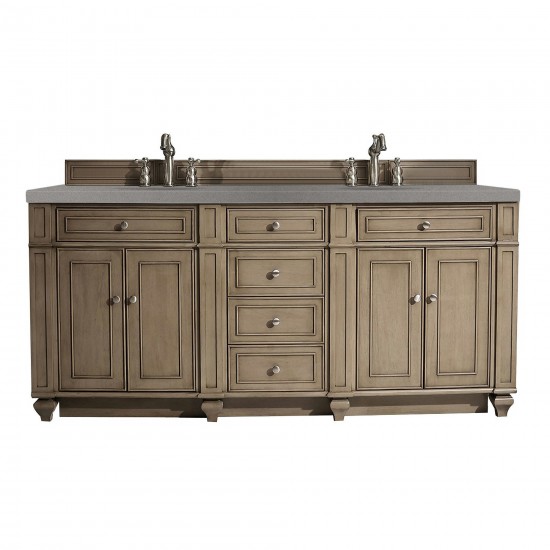 Bristol 72" Double Vanity, Whitewashed Walnut, w/ 3 CM Grey Expo Quartz Top