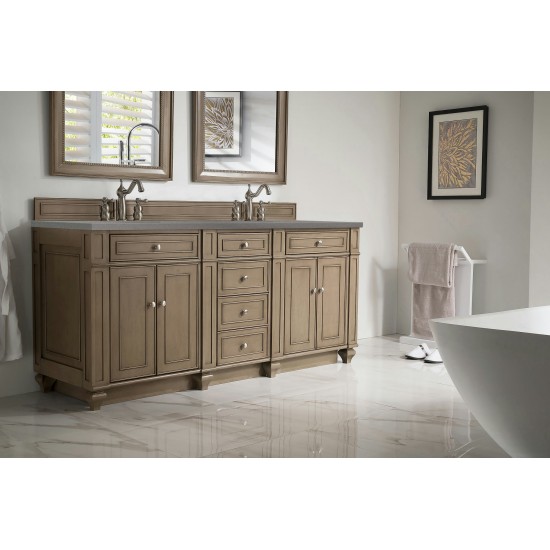 Bristol 72" Double Vanity, Whitewashed Walnut, w/ 3 CM Grey Expo Quartz Top