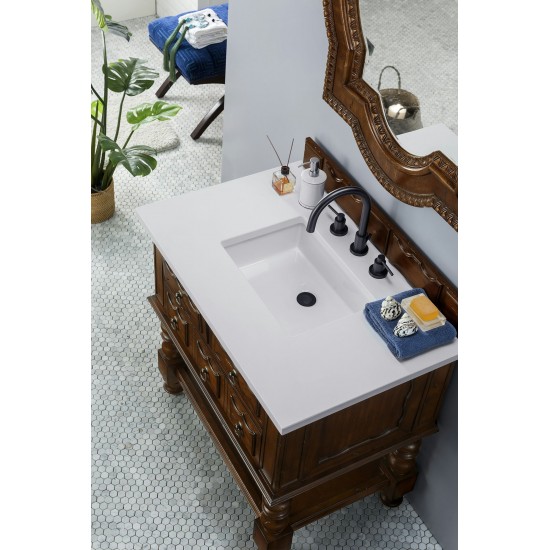 Castilian 36" Single Vanity, Aged Cognac, w/ 3 CM Classic White Quartz Top