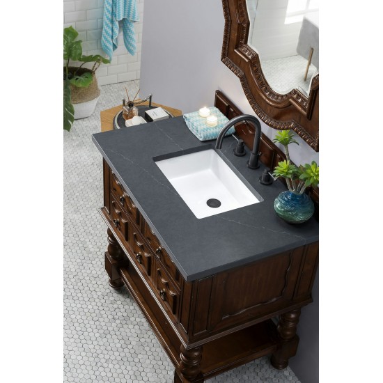 Castilian 36" Single Vanity, Aged Cognac, w/ 3 CM Charcoal Soapstone Quartz Top