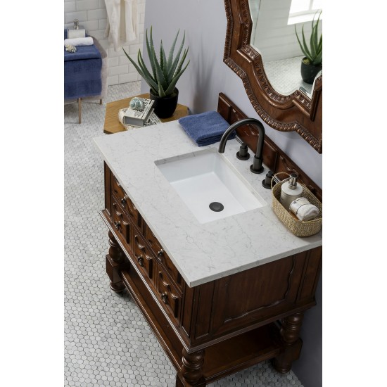 Castilian 36" Single Vanity Aged Cognac w/ 3 CM Eternal Jasmine Pearl Quartz Top