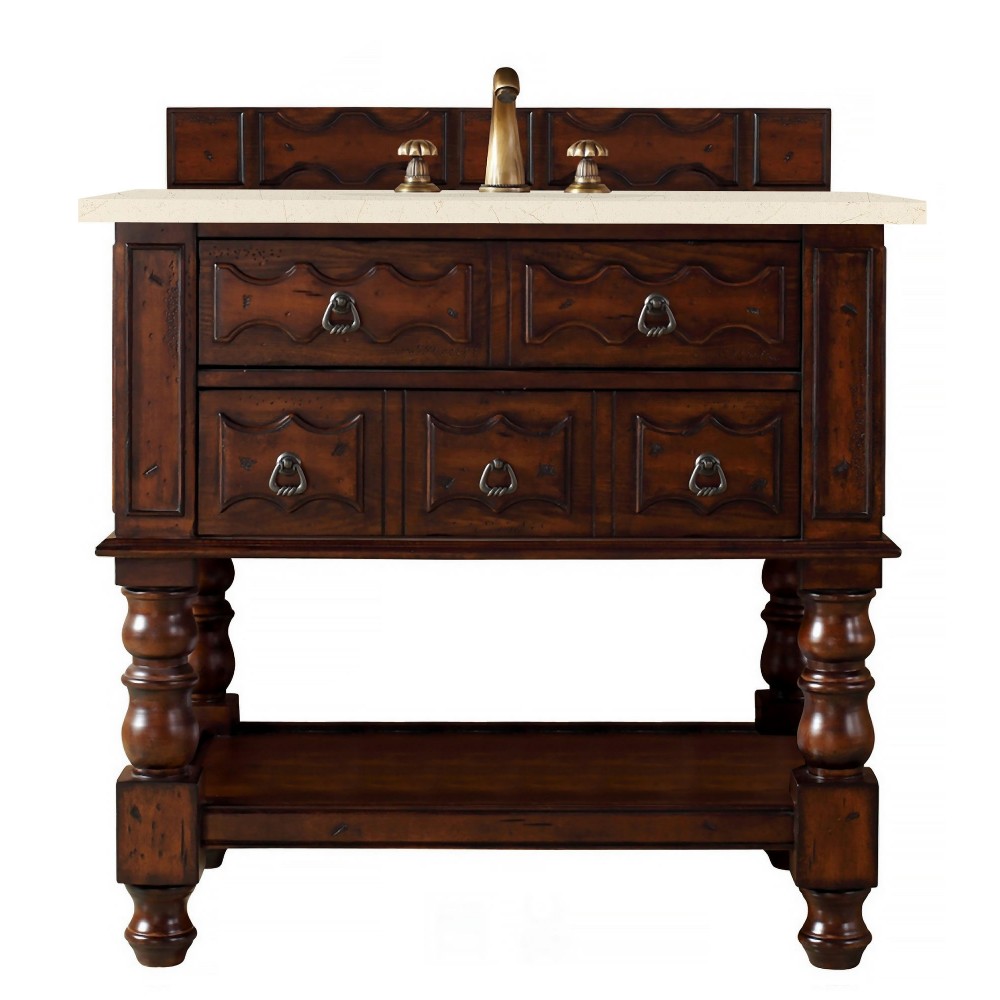 Castilian 36" Single Vanity, Aged Cognac, w/ 3 CM Eternal Marfil Quartz Top