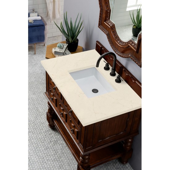 Castilian 36" Single Vanity, Aged Cognac, w/ 3 CM Eternal Marfil Quartz Top