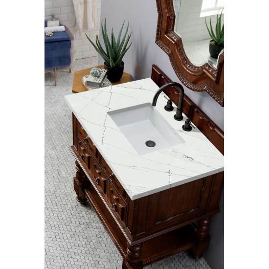 Castilian 36" Single Vanity, Aged Cognac, w/ 3 CM Ethereal Noctis Quartz Top