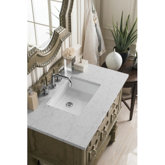 Castilian 36" Single Vanity Empire Gray w/ 3 CM Eternal Jasmine Pearl Quartz Top
