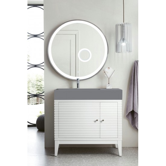 Linear 36" Single Vanity, Glossy White w/ Dusk Grey Glossy Composite Top