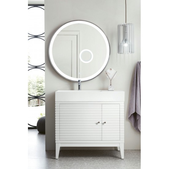 Linear 36" Single Vanity, Glossy White w/ Glossy White Composite Top