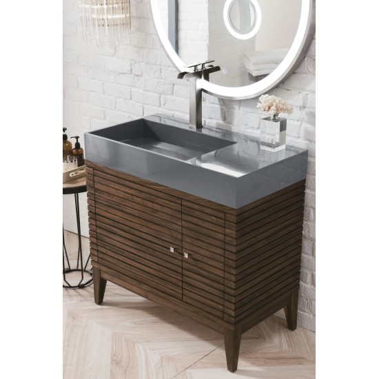 Linear 36" Single Vanity, Mid Century Walnut w/ Dusk Grey Glossy Composite Top