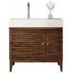 Linear 36" Single Vanity, Mid Century Walnut w/ Glossy White Composite Top