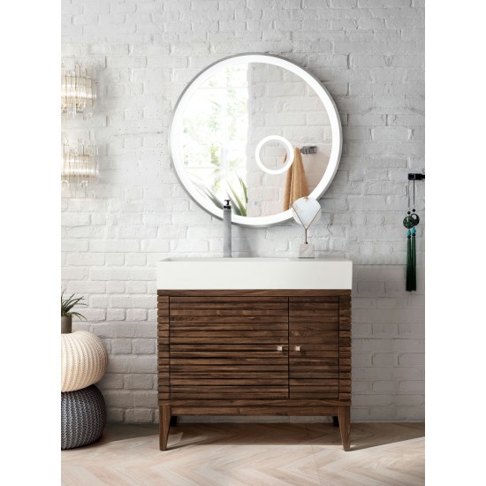 Linear 36" Single Vanity, Mid Century Walnut w/ Glossy White Composite Top