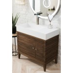 Linear 36" Single Vanity, Mid Century Walnut w/ Glossy White Composite Top