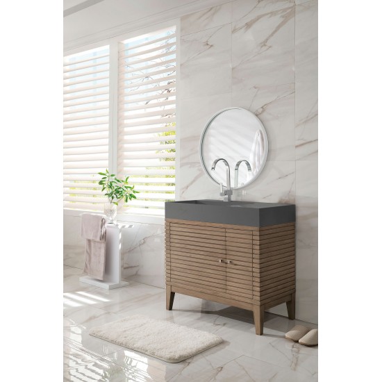 Linear 36" Single Vanity Whitewashed Walnut w/ Dusk Grey Glossy Composite Top