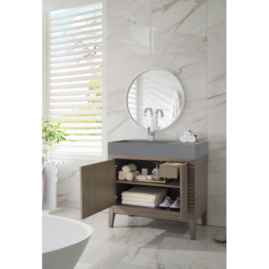 Linear 36" Single Vanity Whitewashed Walnut w/ Dusk Grey Glossy Composite Top