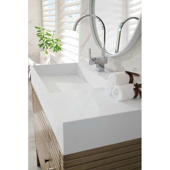 Linear 36" Single Vanity Whitewashed Walnut w/ Glossy White Composite Top