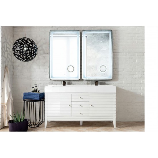 Linear 59" Double Vanity, Glossy White w/ Glossy White Composite Top