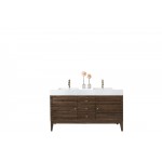 Linear 59" Double Vanity, Mid Century Walnut w/ Glossy White Composite Top