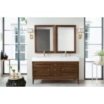 Linear 59" Double Vanity, Mid Century Walnut w/ Glossy White Composite Top