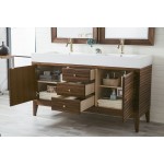 Linear 59" Double Vanity, Mid Century Walnut w/ Glossy White Composite Top