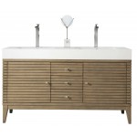 Linear 59" Double Vanity Whitewashed Walnut w/ Glossy White Composite Top