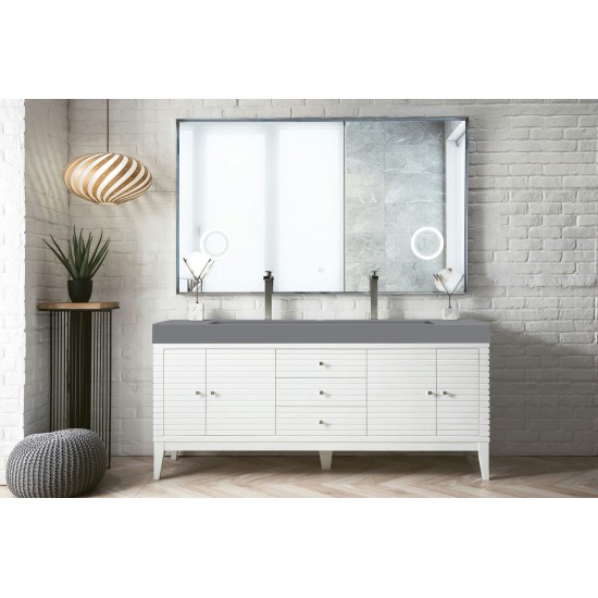 Linear 72" Double Vanity, Glossy White w/ Dusk Grey Glossy Composite Top