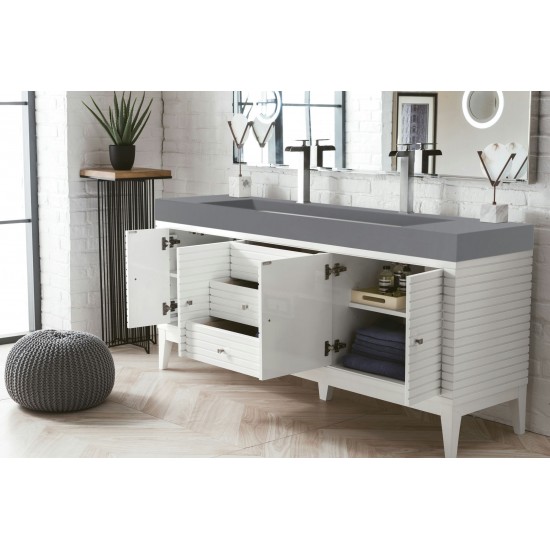 Linear 72" Double Vanity, Glossy White w/ Dusk Grey Glossy Composite Top