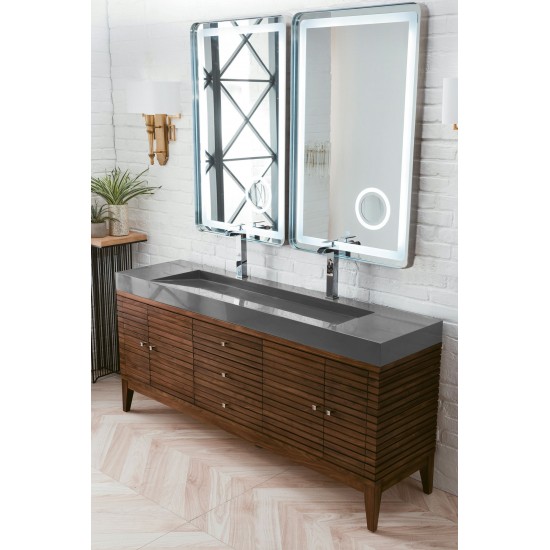 Linear 72" Double Vanity, Mid Century Walnut w/ Dusk Grey Glossy Composite Top