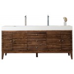 Linear 72" Double Vanity, Mid Century Walnut w/ Glossy White Composite Top