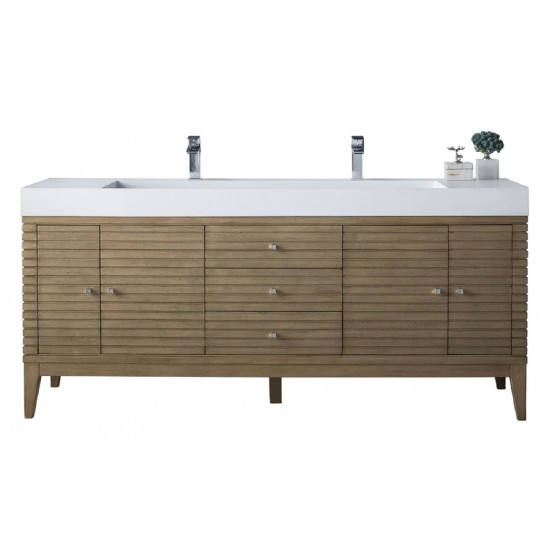 Linear 72" Double Vanity Whitewashed Walnut w/ Glossy White Composite Top