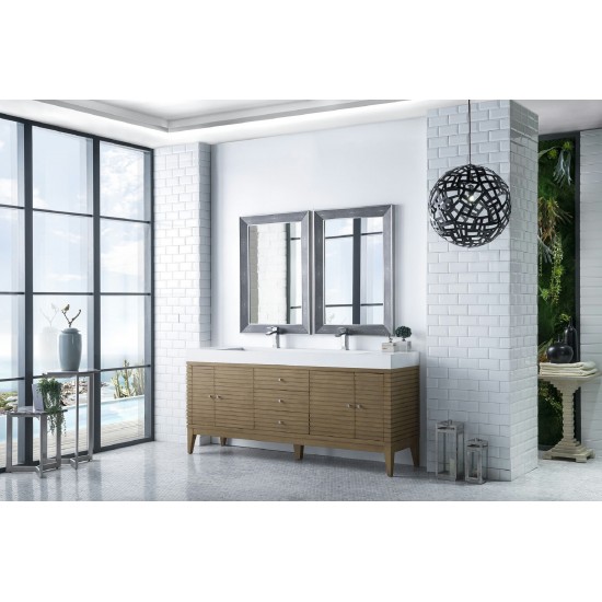 Linear 72" Double Vanity Whitewashed Walnut w/ Glossy White Composite Top