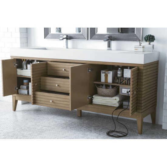 Linear 72" Double Vanity Whitewashed Walnut w/ Glossy White Composite Top