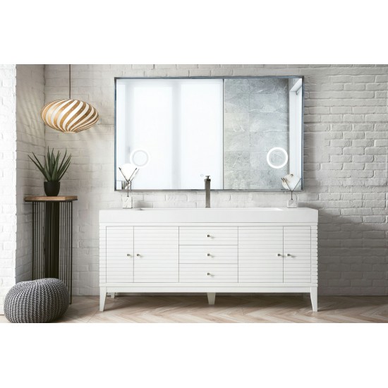 Linear 72" Single Vanity, Glossy White w/ Glossy White Composite Top