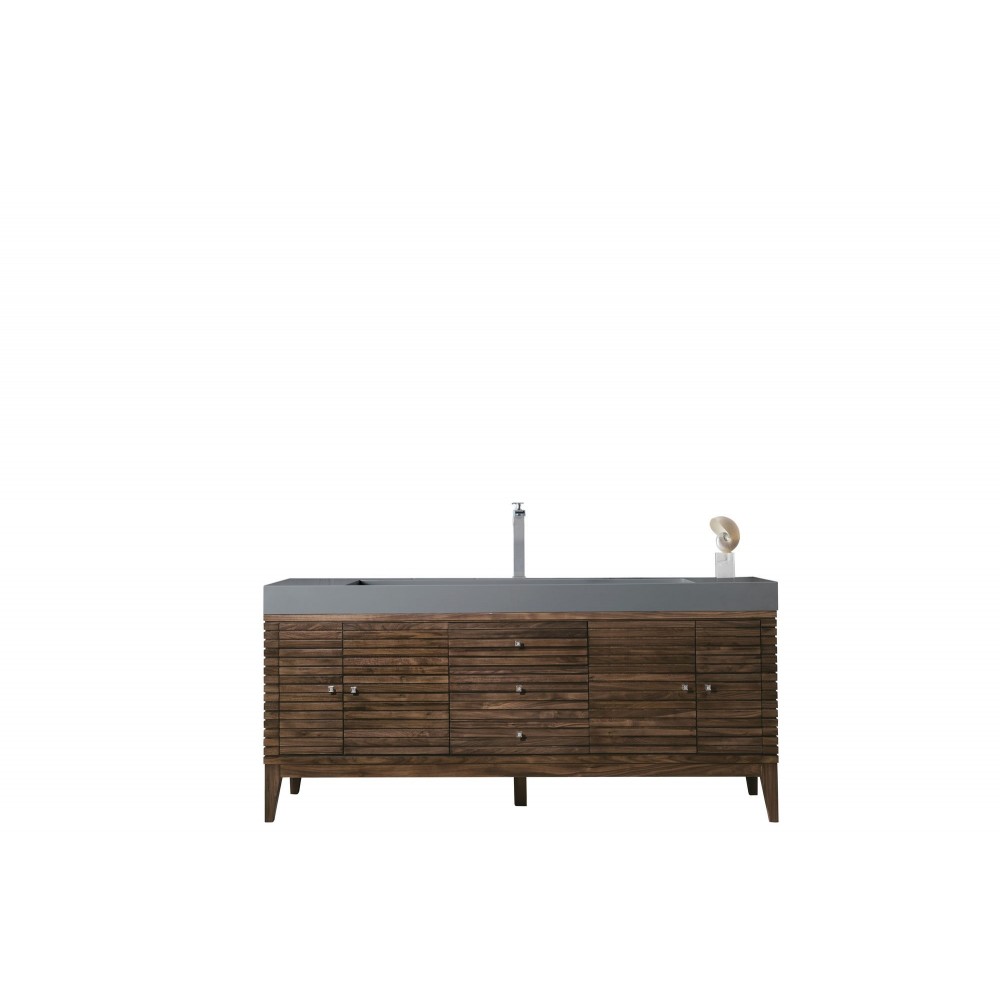 Linear 72" Single Vanity, Mid Century Walnut w/ Dusk Grey Glossy Composite Top Linear 72" Single Vanity, Mid Century Walnut w/ Dusk Grey Glossy Composite Top