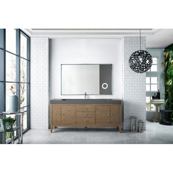 Linear 72" Single Vanity Whitewashed Walnut w/ Dusk Grey Glossy Composite Top