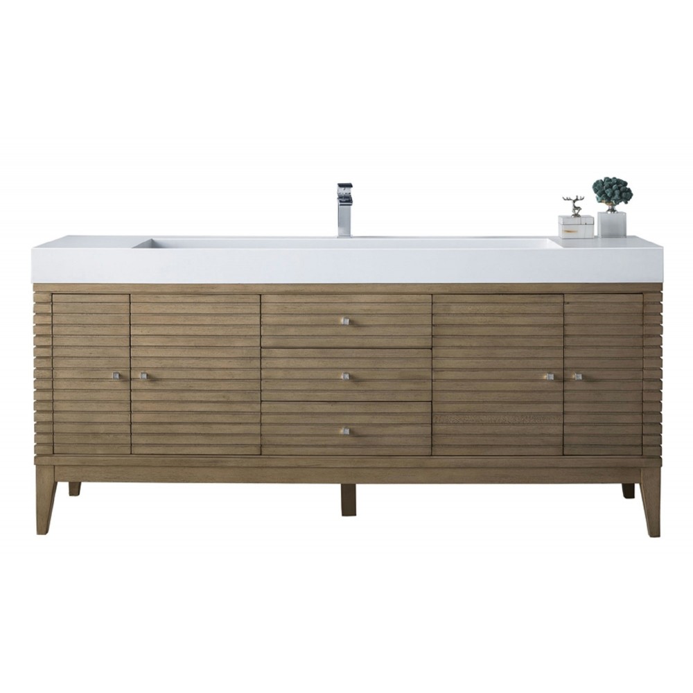 Linear 72" Single Vanity Whitewashed Walnut w/ Glossy White Composite Top