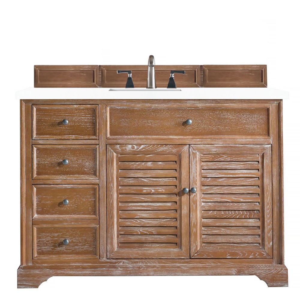 Savannah 48" Single Vanity Cabinet, Driftwood, w/ 3 CM Classic White Quartz Top Savannah 48" Single Vanity Cabinet, Driftwood, w/ 3 CM Classic White Quartz Top