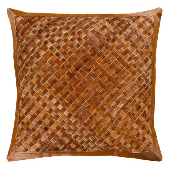 Surya Cesta Brown Pillow Shell With Down Insert 20"H X 20"W